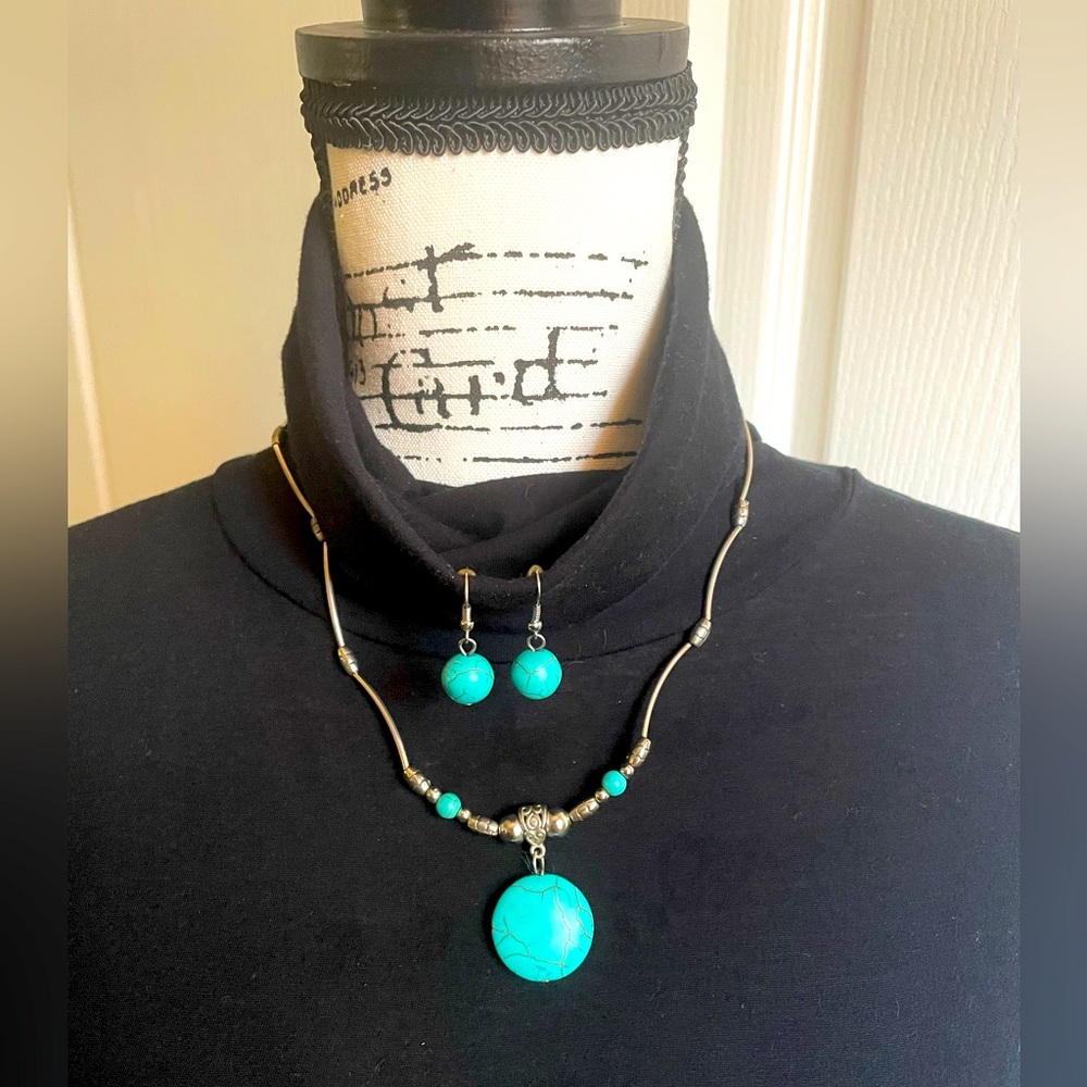 Genuine Turquoise Necklace & Earrings Set